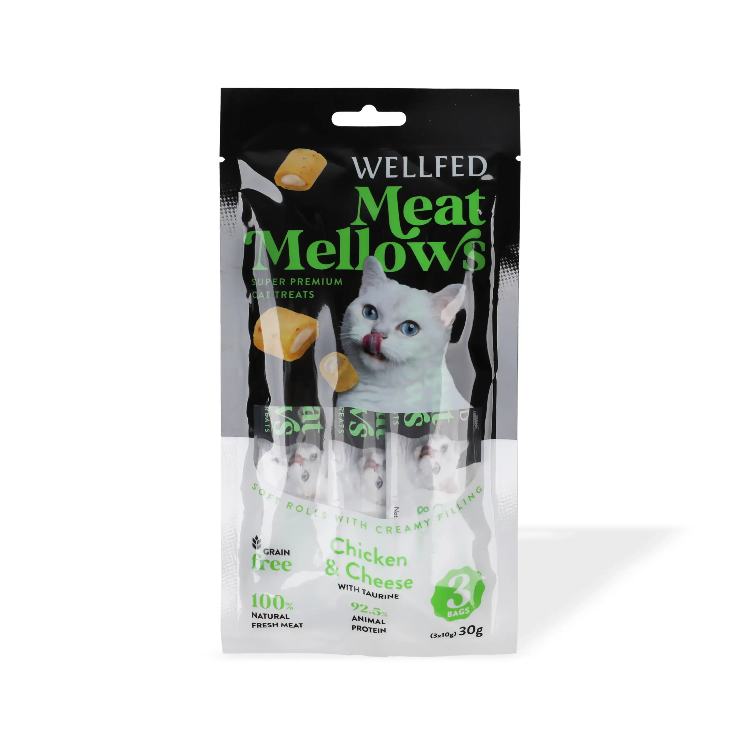 Wellfed, Meat Mellows, Shpërblime të buta me pulë & djathë, 30 g