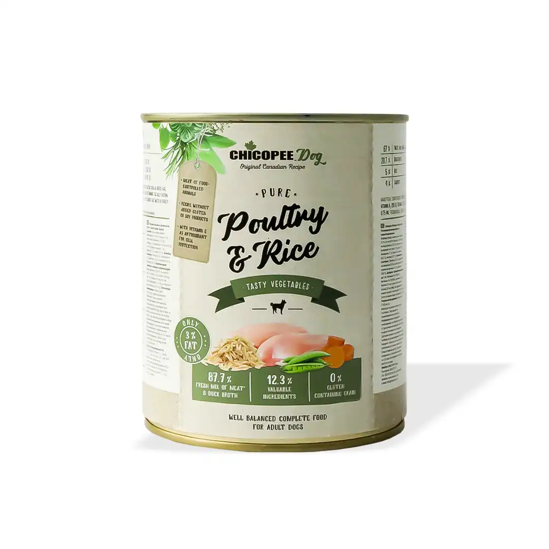 Chicopee, Konservë për qen të rritur, shpezë & oriz me perime, 800 g