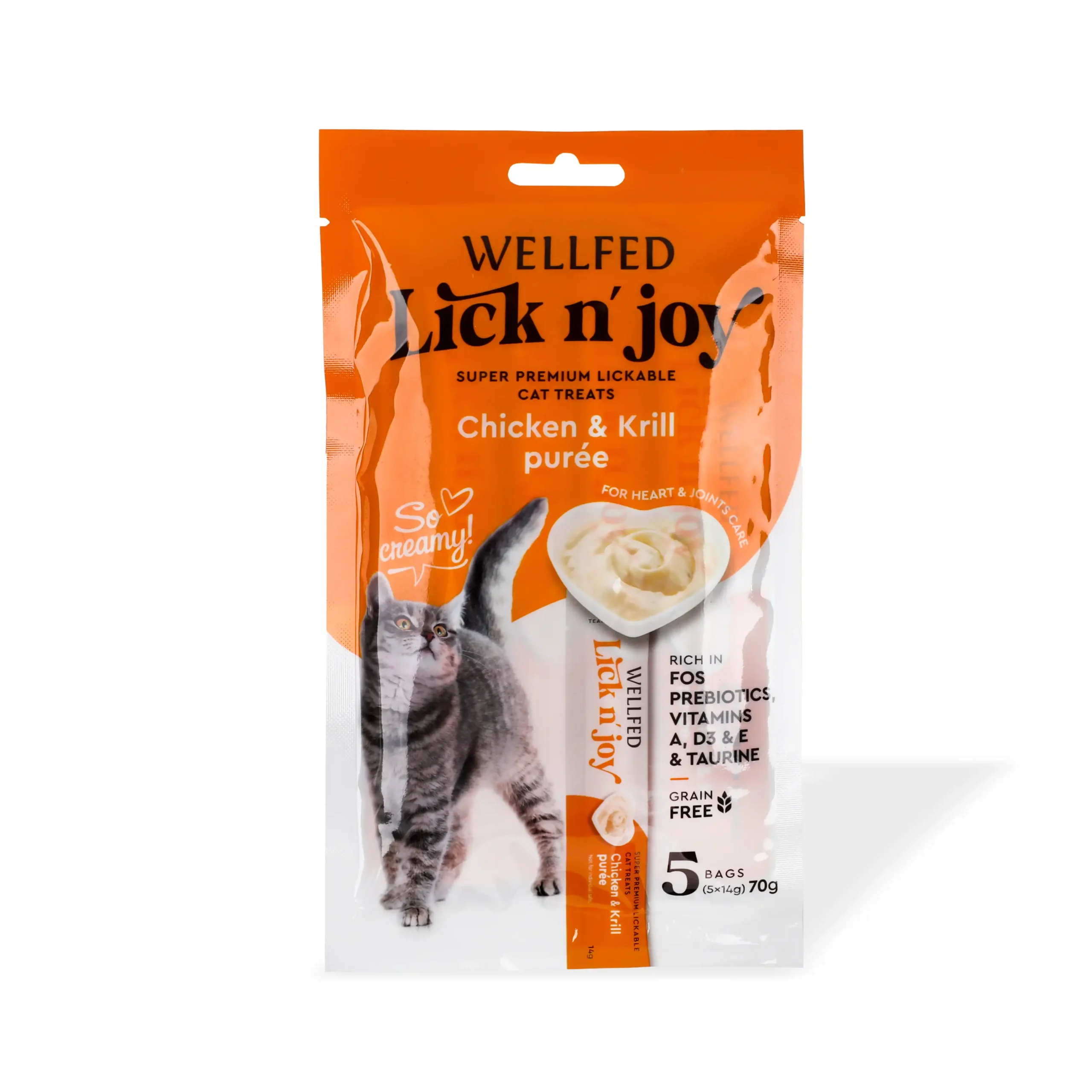 Wellfed, Lick n’ Joy, Pure pulë & karkaleca për mace, 70 g