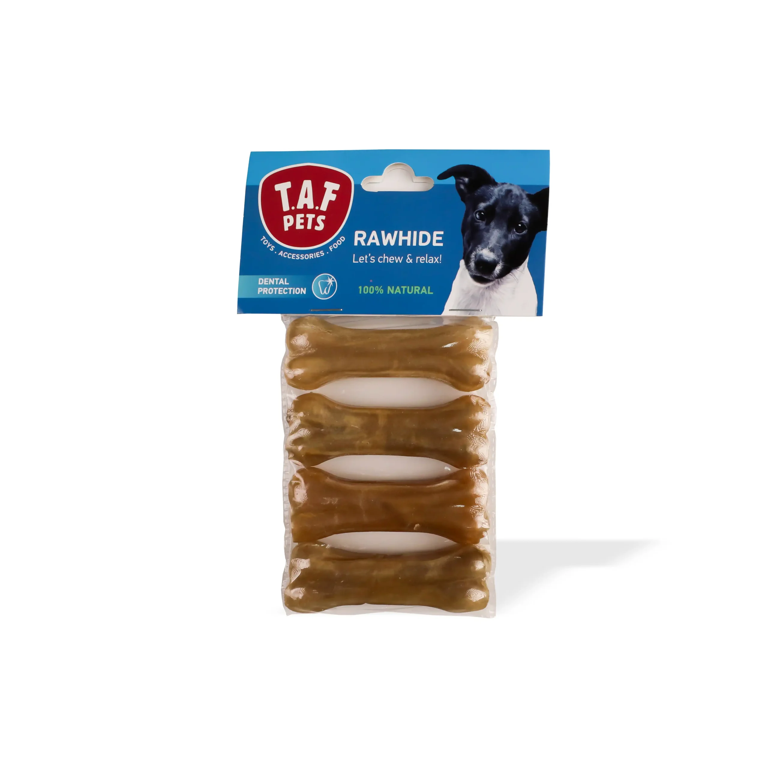 T.A.F PETS, Rawhide, Kockë natyrale e presuar për qen, 4 copë, 20 g