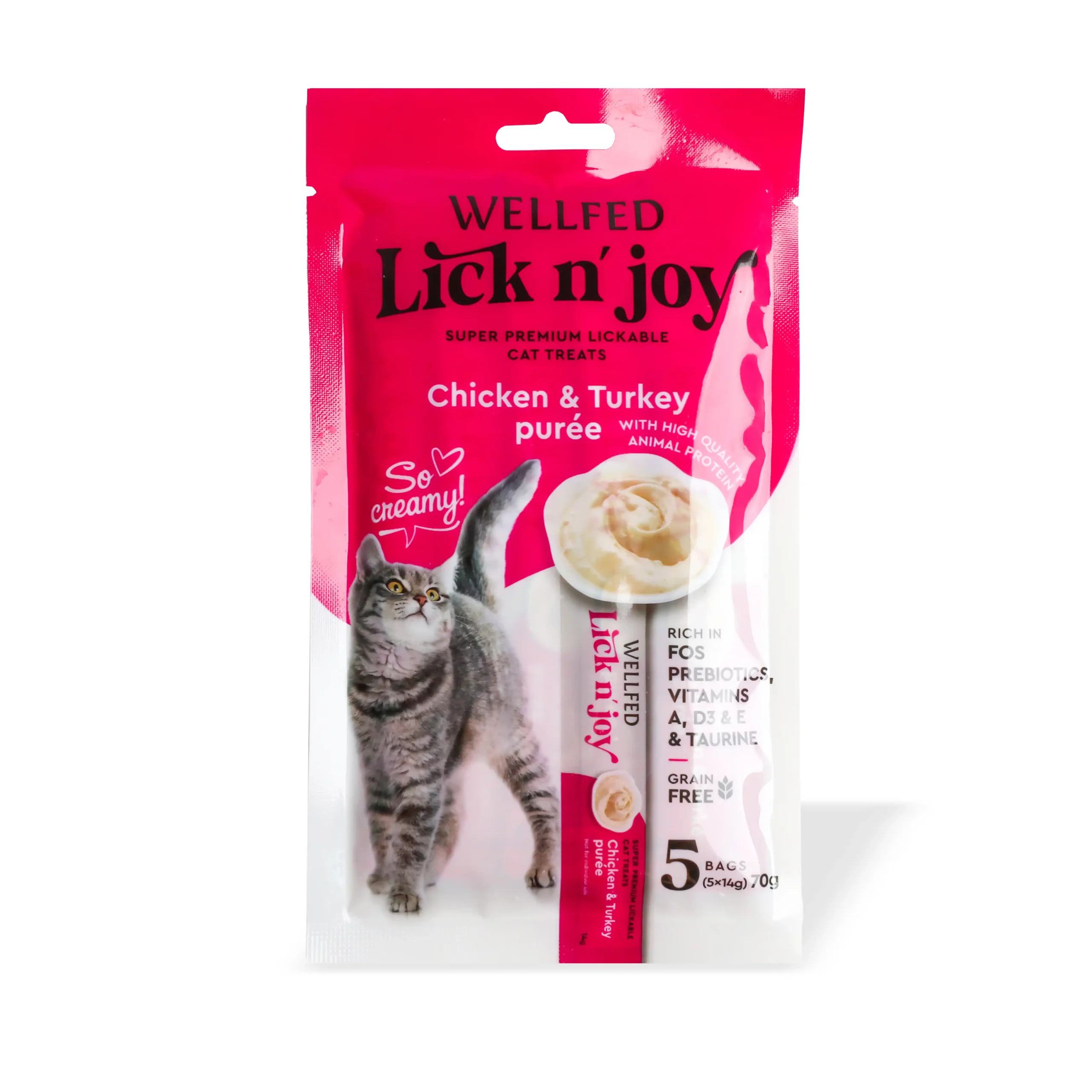 Wellfed, Lick n’ Joy, Pure mish pule dhe gjel deti për mace, 70 g