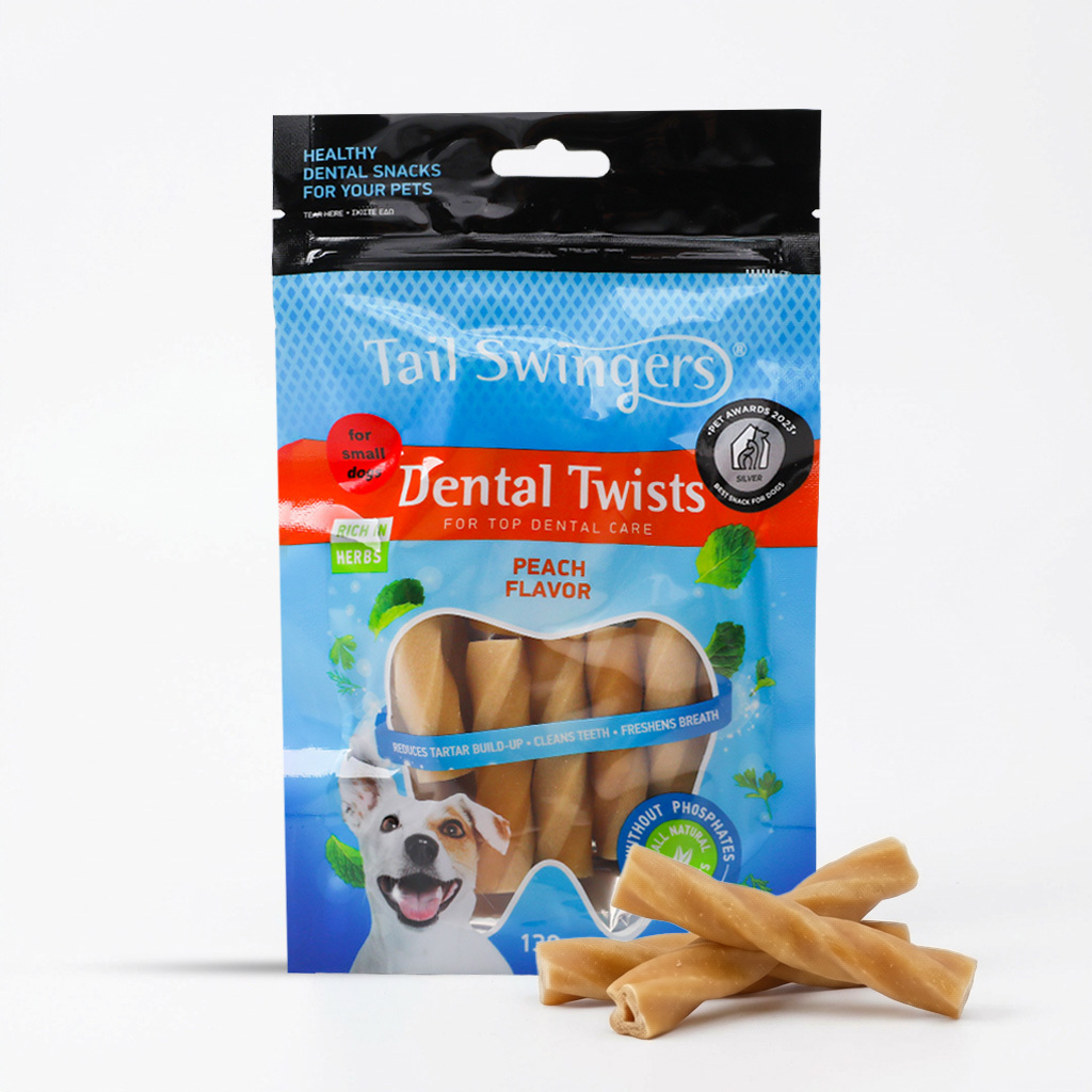 Tail Swingers, Shkopinj dentar për qen të vegjël me shije pjeshke, 130 g